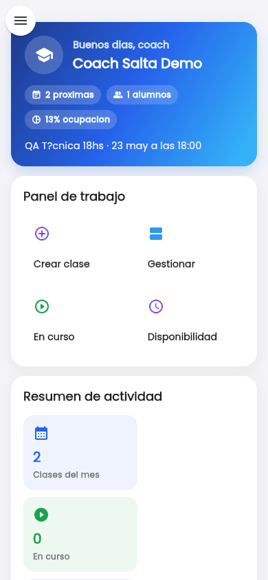 Agenda de clases para coaches en RooPadel