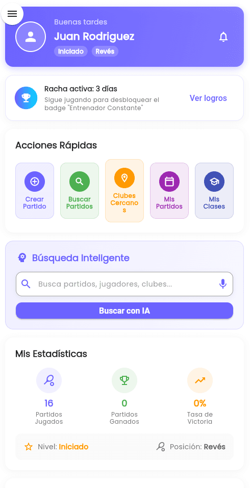 Explora partidos: panel del jugador