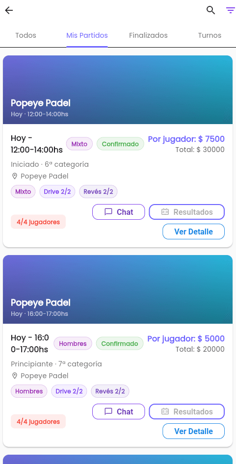 Únete o crea: tus partidos
